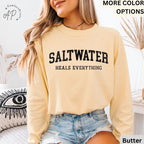 Saltwater Heals Everything Comfort Colors® Long Sleeve T-Shirt, Trendy Beach Lover Shirt, Summer Vacation, Water Heals