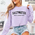 Saltwater Heals Everything Comfort Colors® Long Sleeve T-Shirt, Trendy Beach Lover Shirt, Summer Vacation, Water Heals