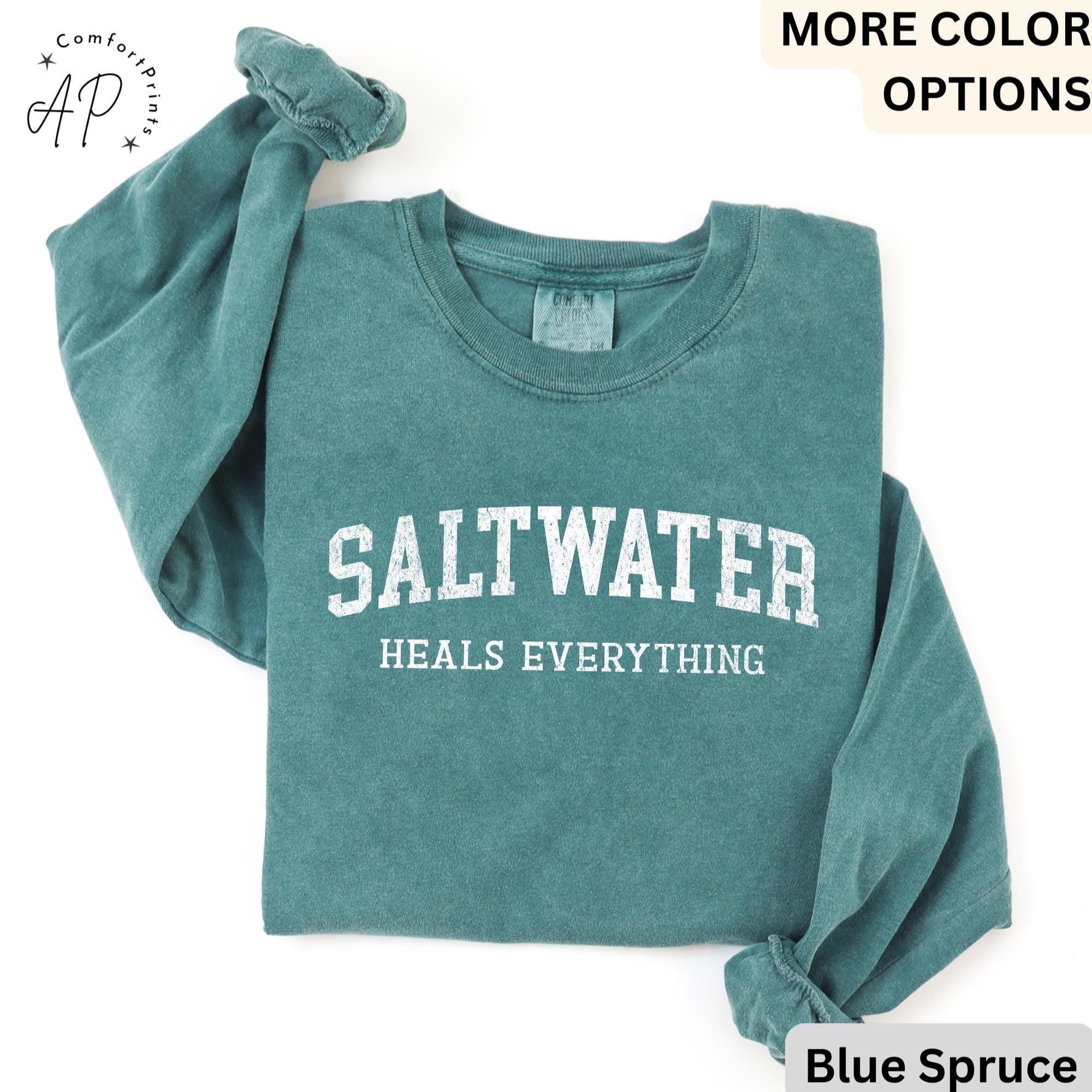 Saltwater Heals Everything Comfort Colors® Long Sleeve T-Shirt, Trendy Beach Lover Shirt, Summer Vacation, Water Heals