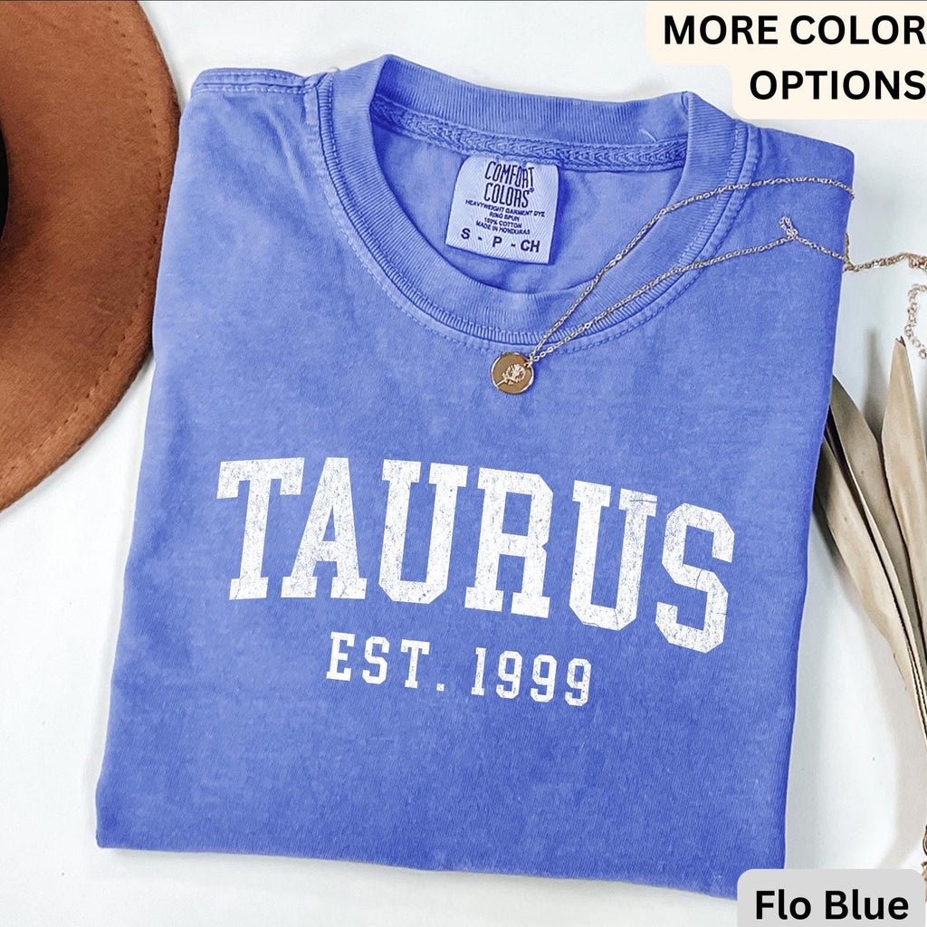 Custom Taurus Comfort Colors® T-Shirt, Personalized Taurus Horoscope Birth Year Shirt, Astrology Tee, Gift for Birthday Zodiac