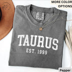 Custom Taurus Comfort Colors® T-Shirt, Personalized Taurus Horoscope Birth Year Shirt, Astrology Tee, Gift for Birthday Zodiac