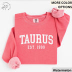 Custom Taurus Comfort Colors® Sweatshirt, Personalized Taurus Horoscope Birth Year Sweater, Astrology, Gift for Birthday Zodiac
