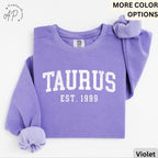 Custom Taurus Comfort Colors® Sweatshirt, Personalized Taurus Horoscope Birth Year Sweater, Astrology, Gift for Birthday Zodiac