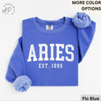 Custom Aries Comfort Colors® Sweatshirt, Personalized Aries Horoscope Birth Year Sweater, Astrology, Gift for Birthday Zodiac