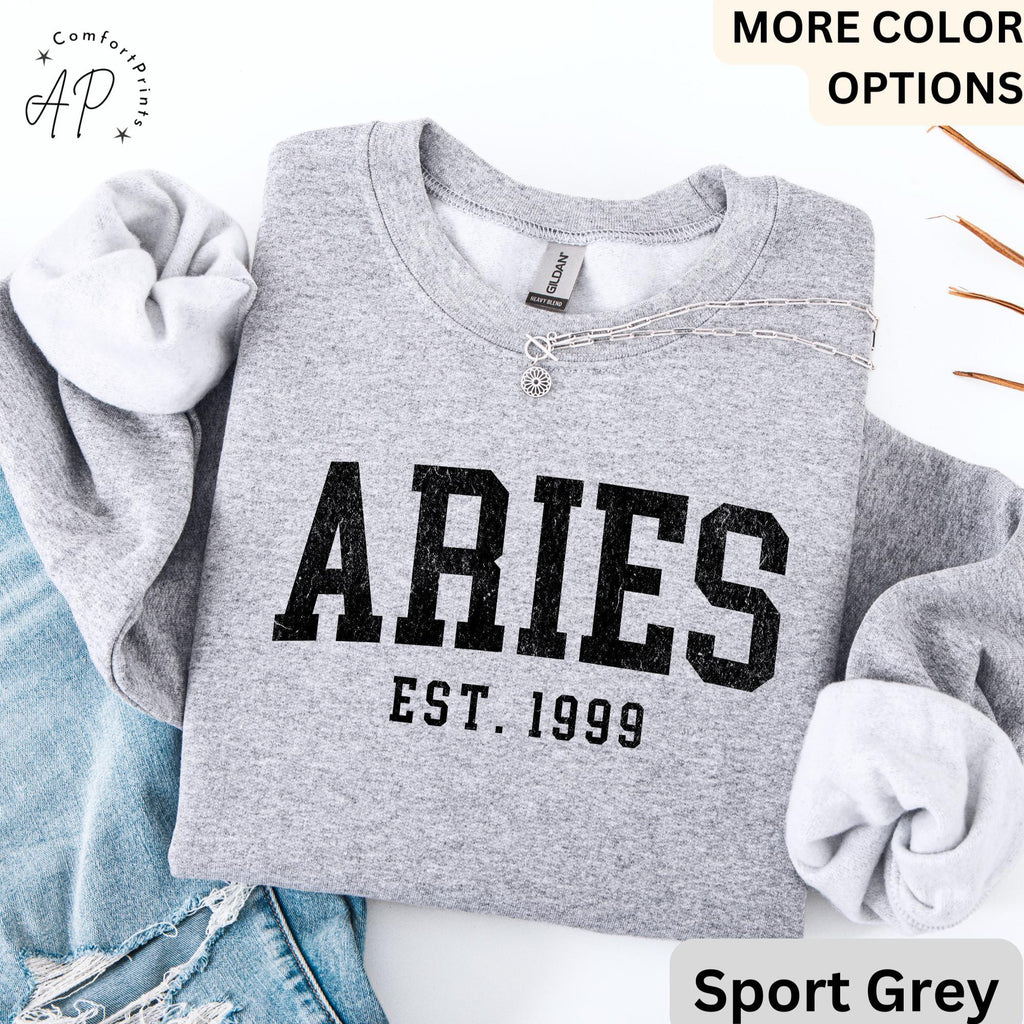 Custom Aries Comfort Colors® Sweatshirt, Personalized Aries Horoscope Birth Year Sweater, Astrology, Gift for Birthday Zodiac