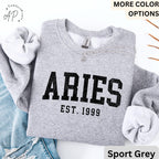 Custom Aries Comfort Colors® Sweatshirt, Personalized Aries Horoscope Birth Year Sweater, Astrology, Gift for Birthday Zodiac