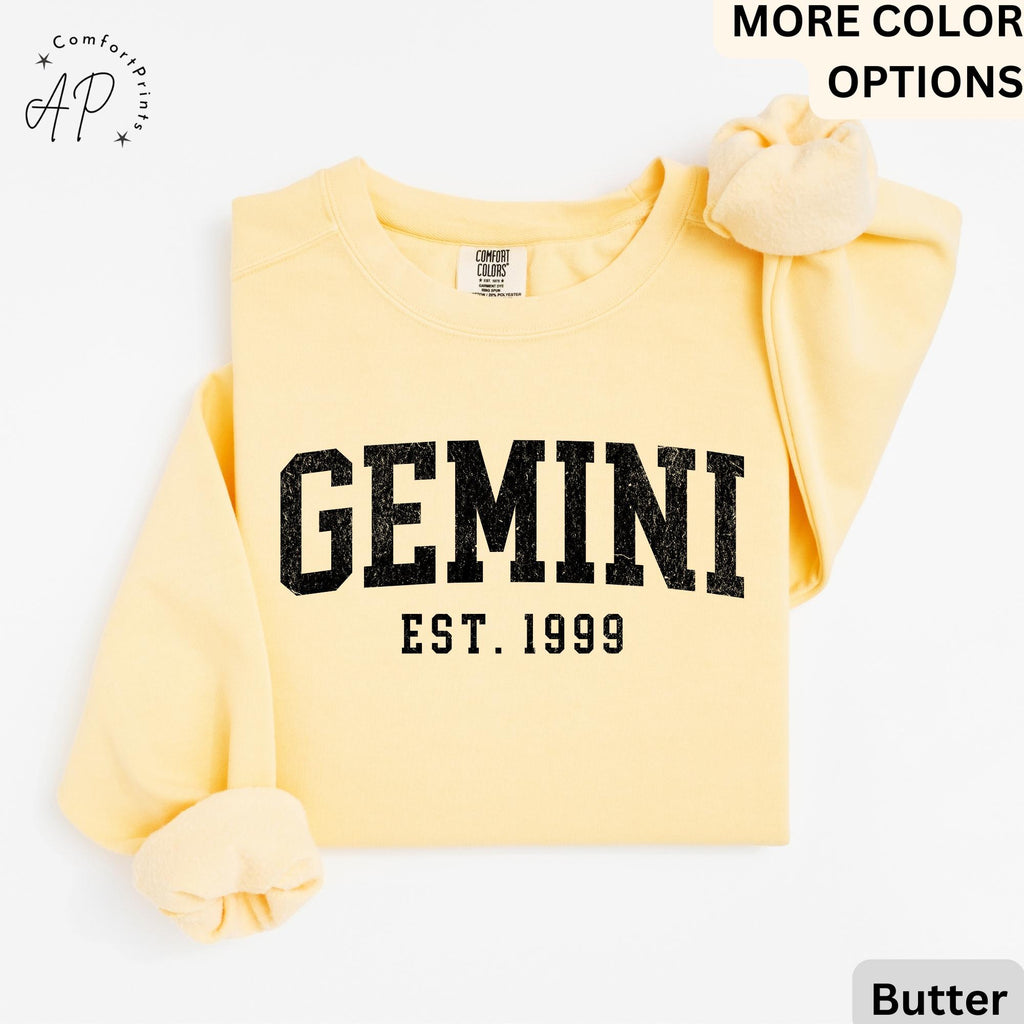 Custom Gemini Comfort Colors® Sweatshirt, Personalized Gemini Horoscope Birth Year Sweater, Astrology, Gift for Birthday Zodiac