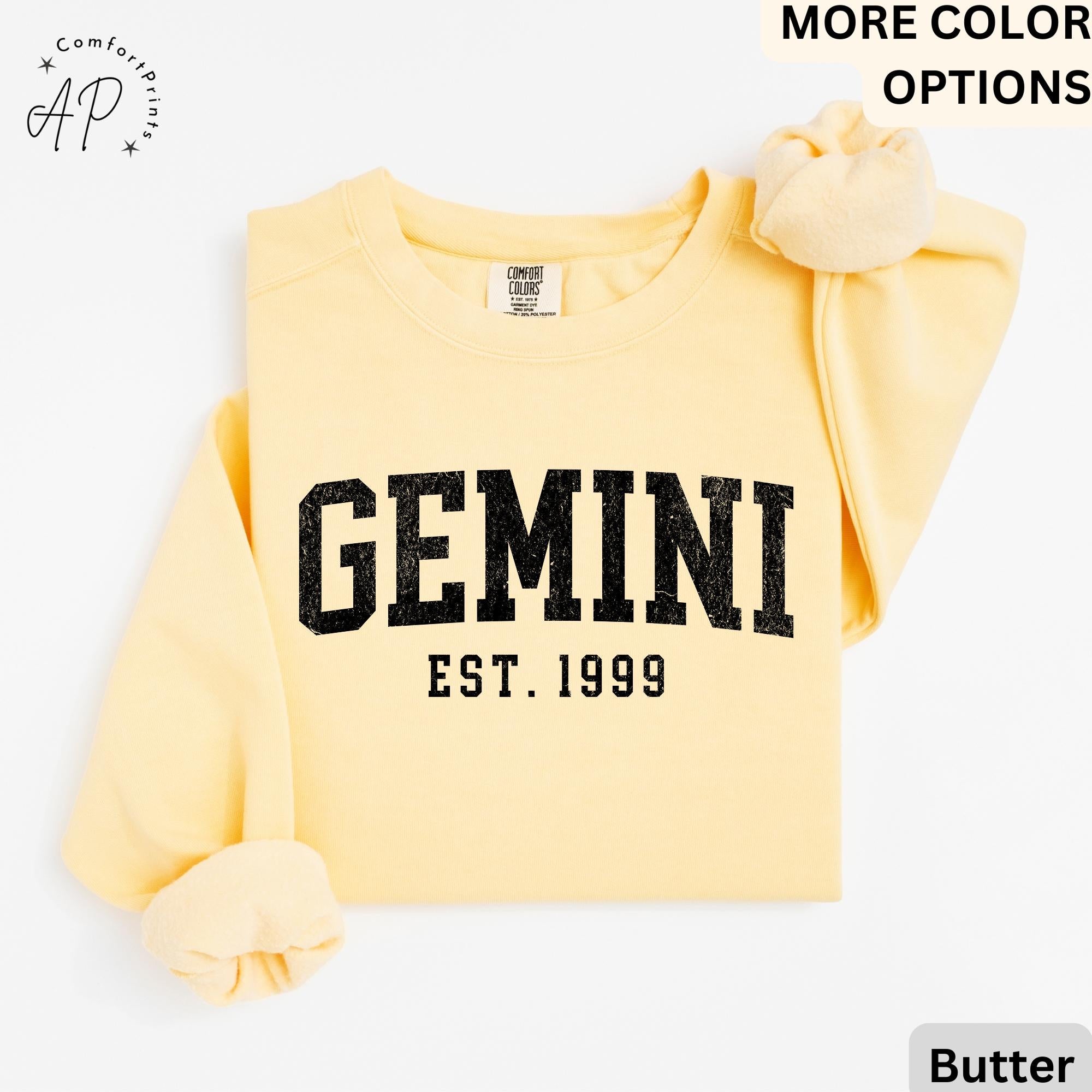 Custom Gemini Comfort Colors® Sweatshirt, Personalized Gemini Horoscope Birth Year Sweater, Astrology, Gift for Birthday Zodiac