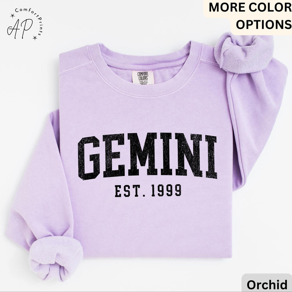 Custom Gemini Comfort Colors® Sweatshirt, Personalized Gemini Horoscope Birth Year Sweater, Astrology, Gift for Birthday Zodiac