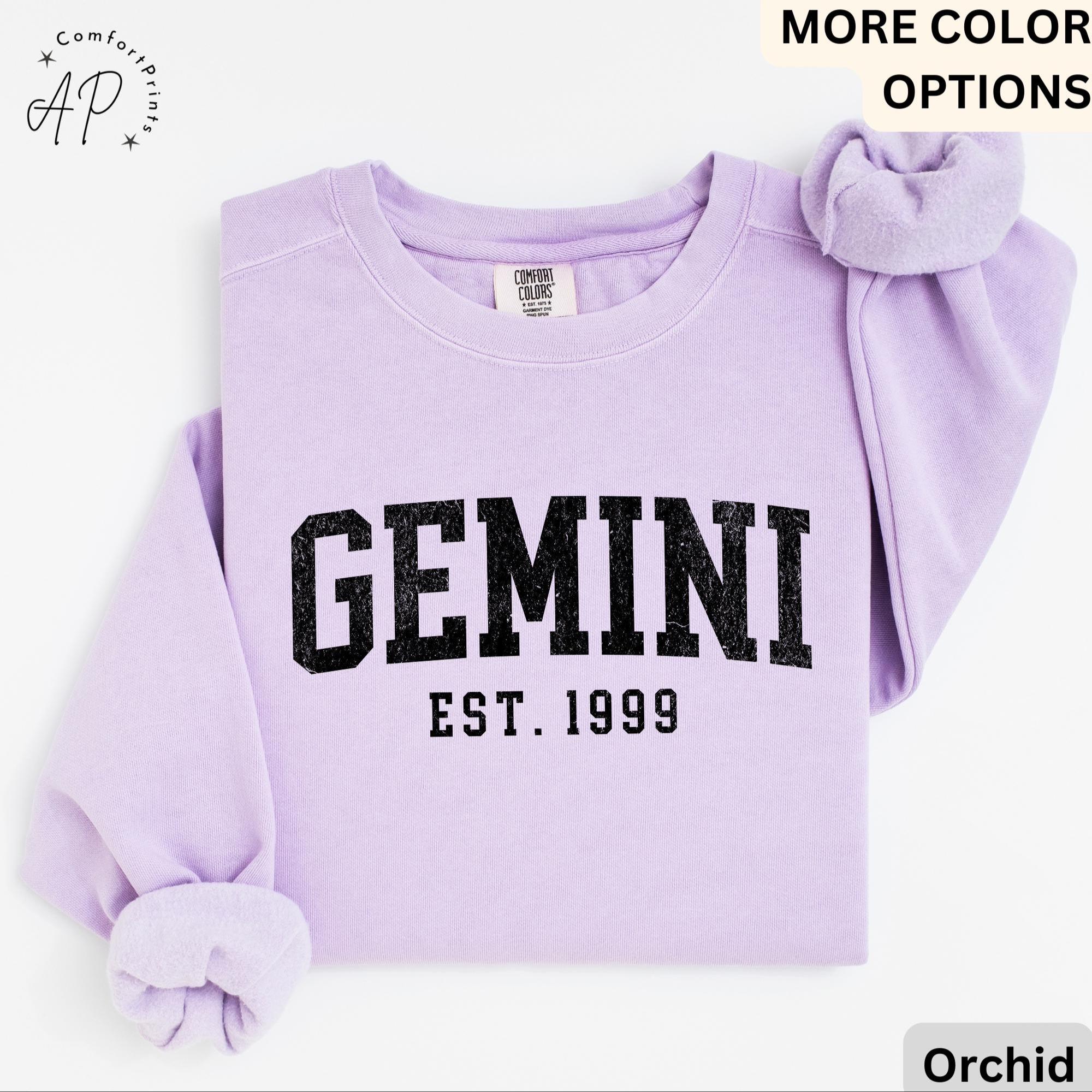 Custom Gemini Comfort Colors® Sweatshirt, Personalized Gemini Horoscope Birth Year Sweater, Astrology, Gift for Birthday Zodiac