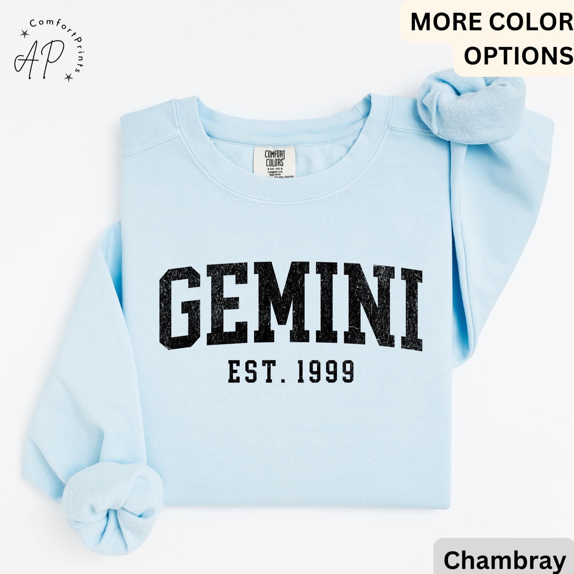 Custom Gemini Comfort Colors® Sweatshirt, Personalized Gemini Horoscope Birth Year Sweater, Astrology, Gift for Birthday Zodiac