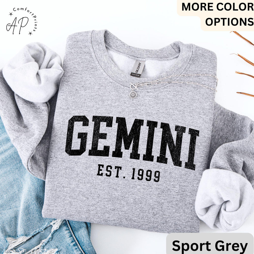 Custom Gemini Comfort Colors® Sweatshirt, Personalized Gemini Horoscope Birth Year Sweater, Astrology, Gift for Birthday Zodiac