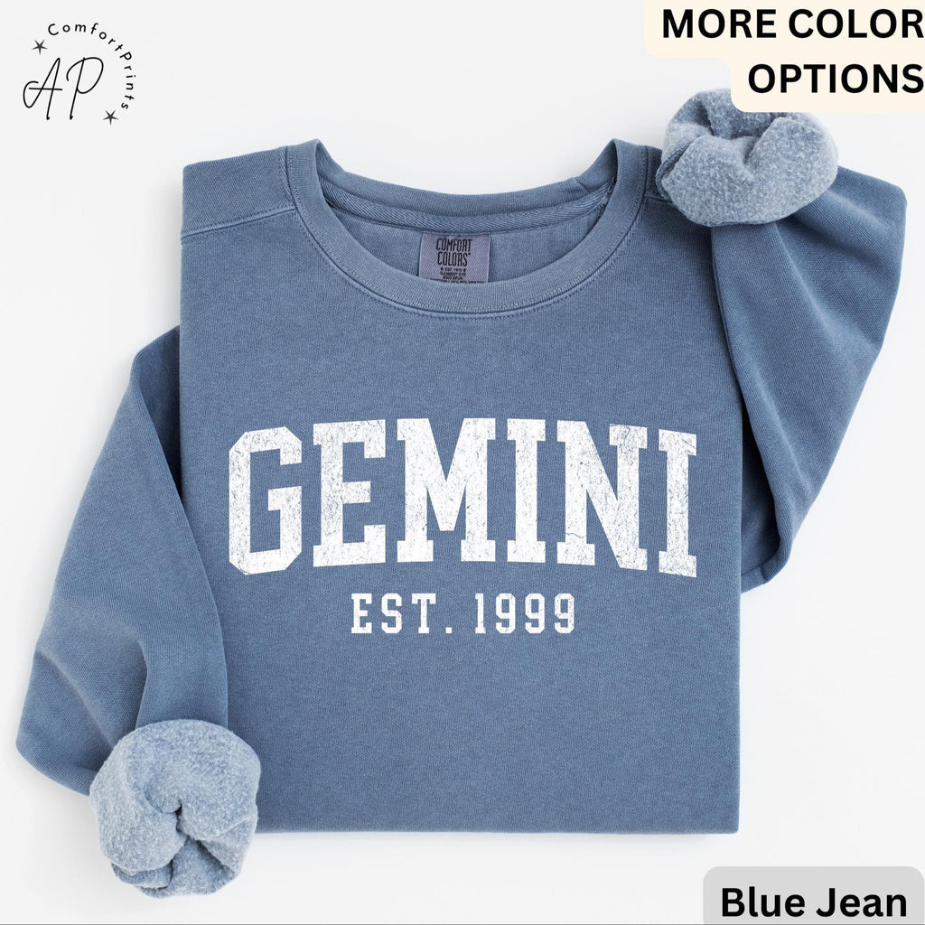 Custom Gemini Comfort Colors® Sweatshirt, Personalized Gemini Horoscope Birth Year Sweater, Astrology, Gift for Birthday Zodiac
