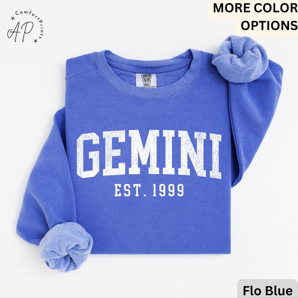 Custom Gemini Comfort Colors® Sweatshirt, Personalized Gemini Horoscope Birth Year Sweater, Astrology, Gift for Birthday Zodiac
