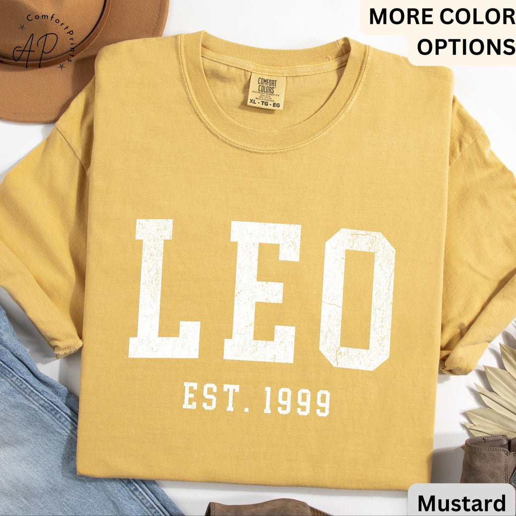 Custom Leo Comfort Colors® T-Shirt, Personalized Leo Horoscope Birth Year Shirt, Astrology Tee, Gift for Birthday Zodiac