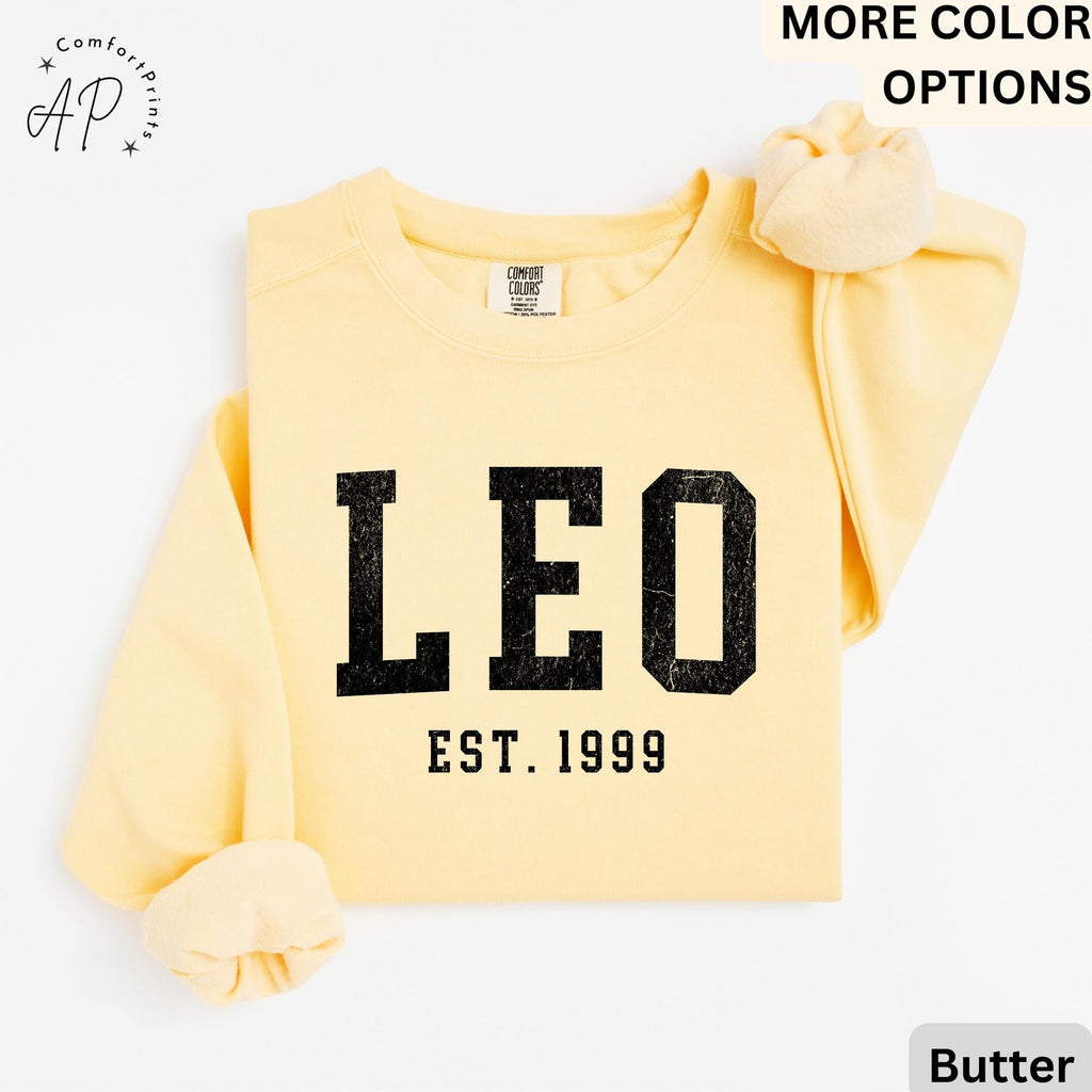 Custom Leo Comfort Colors® Sweatshirt, Personalized Leo Horoscope Birth Year Sweater, Astrology, Gift for Birthday Zodiac