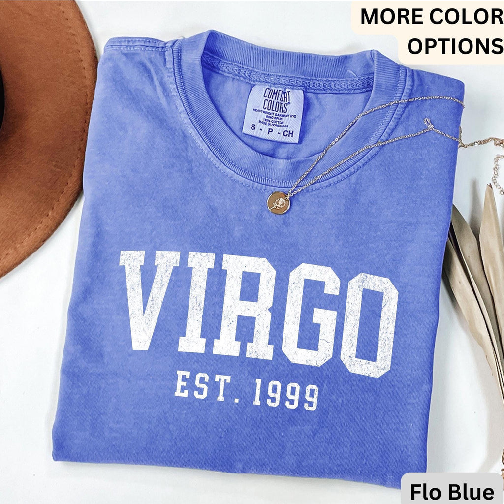 Custom Virgo Comfort Colors® T-Shirt, Personalized Virgo Horoscope Birth Year Shirt, Astrology Tee, Gift for Birthday Zodiac