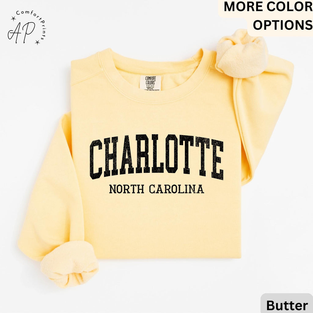 Charlotte Comfort Colors® Sweatshirt, Charlotte North Carolina Souvenir Sweater, Gift for Charlotte Traveler