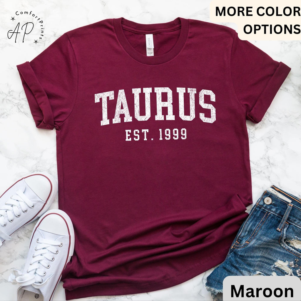 Custom Taurus Comfort Colors® T-Shirt, Personalized Taurus Horoscope Birth Year Shirt, Astrology Tee, Gift for Birthday Zodiac