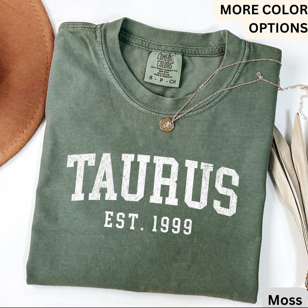 Custom Taurus Comfort Colors® T-Shirt, Personalized Taurus Horoscope Birth Year Shirt, Astrology Tee, Gift for Birthday Zodiac