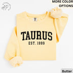 Custom Taurus Comfort Colors® Sweatshirt, Personalized Taurus Horoscope Birth Year Sweater, Astrology, Gift for Birthday Zodiac