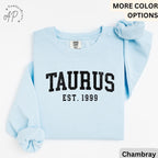 Custom Taurus Comfort Colors® Sweatshirt, Personalized Taurus Horoscope Birth Year Sweater, Astrology, Gift for Birthday Zodiac