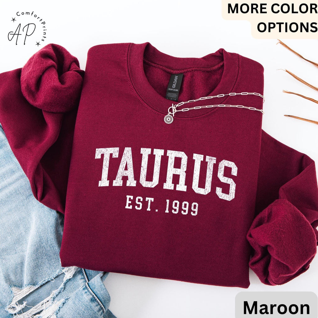 Custom Taurus Comfort Colors® Sweatshirt, Personalized Taurus Horoscope Birth Year Sweater, Astrology, Gift for Birthday Zodiac