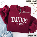 Custom Taurus Comfort Colors® Sweatshirt, Personalized Taurus Horoscope Birth Year Sweater, Astrology, Gift for Birthday Zodiac