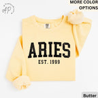Custom Aries Comfort Colors® Sweatshirt, Personalized Aries Horoscope Birth Year Sweater, Astrology, Gift for Birthday Zodiac
