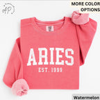 Custom Aries Comfort Colors® Sweatshirt, Personalized Aries Horoscope Birth Year Sweater, Astrology, Gift for Birthday Zodiac