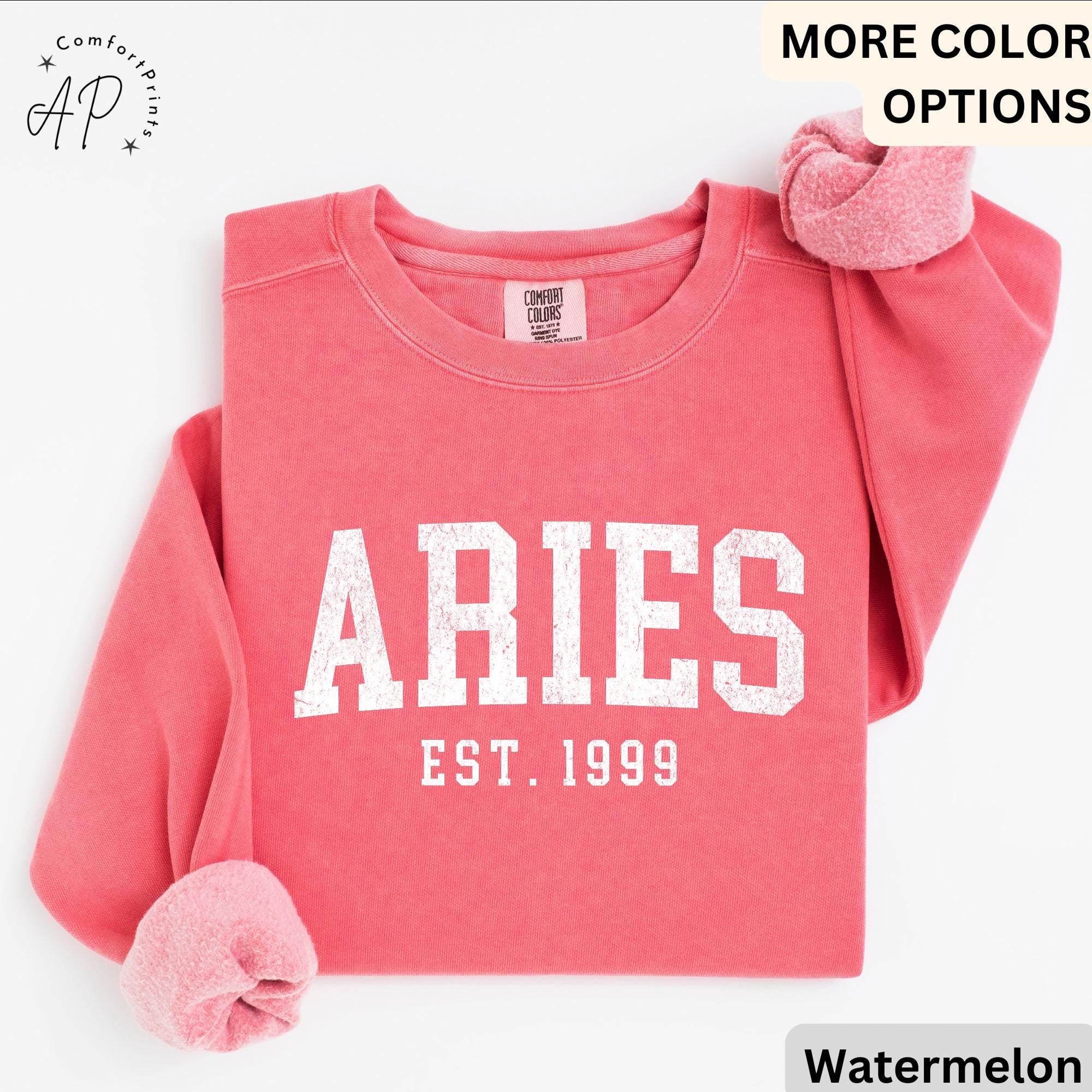 Custom Aries Comfort Colors® Sweatshirt, Personalized Aries Horoscope Birth Year Sweater, Astrology, Gift for Birthday Zodiac