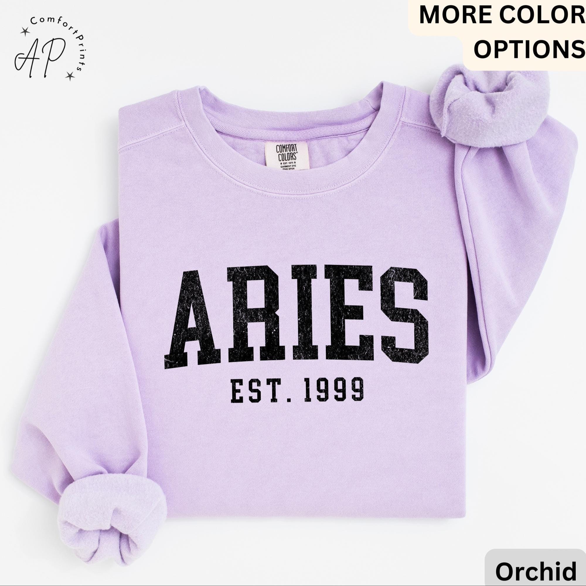 Custom Aries Comfort Colors® Sweatshirt, Personalized Aries Horoscope Birth Year Sweater, Astrology, Gift for Birthday Zodiac