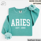 Custom Aries Comfort Colors® Sweatshirt, Personalized Aries Horoscope Birth Year Sweater, Astrology, Gift for Birthday Zodiac
