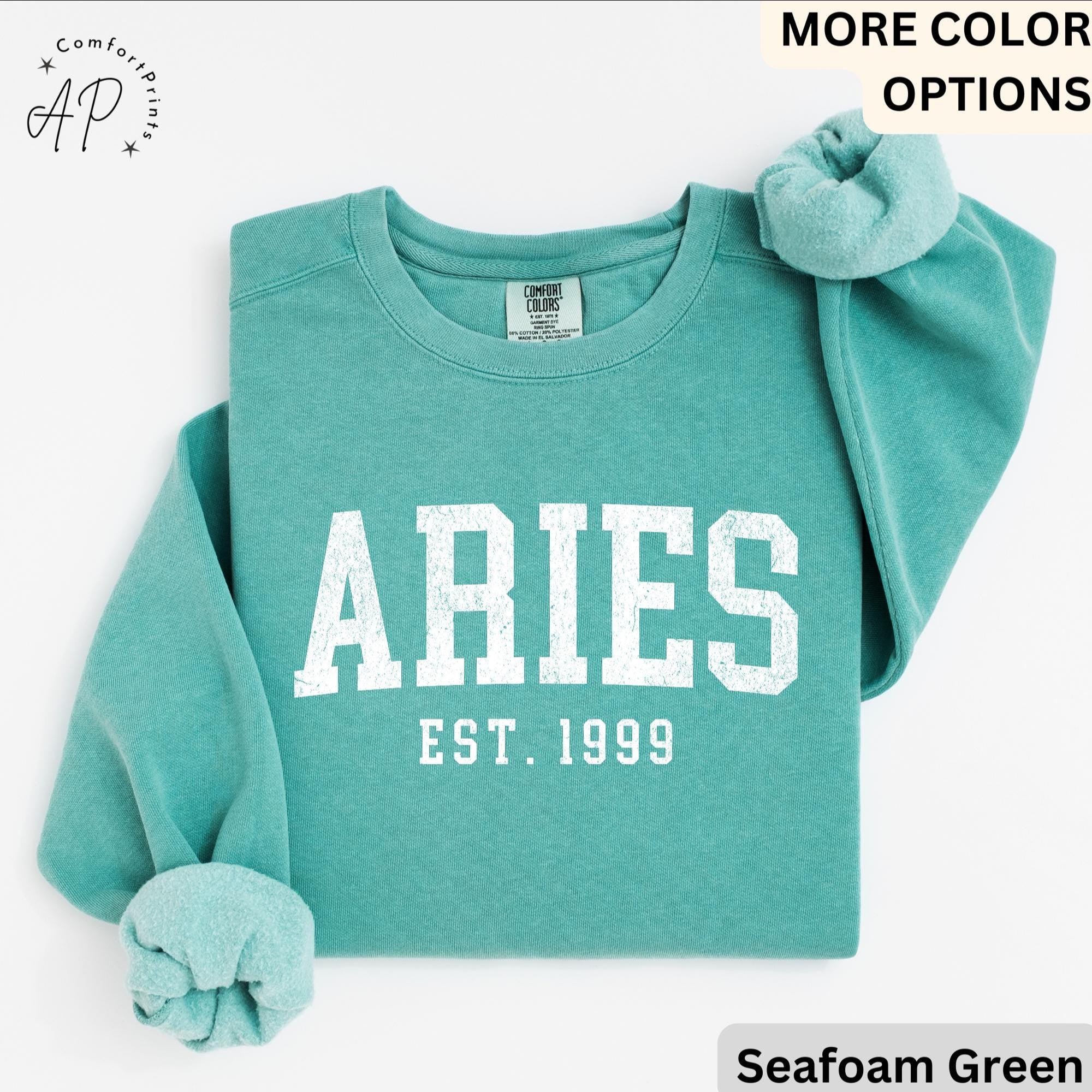 Custom Aries Comfort Colors® Sweatshirt, Personalized Aries Horoscope Birth Year Sweater, Astrology, Gift for Birthday Zodiac