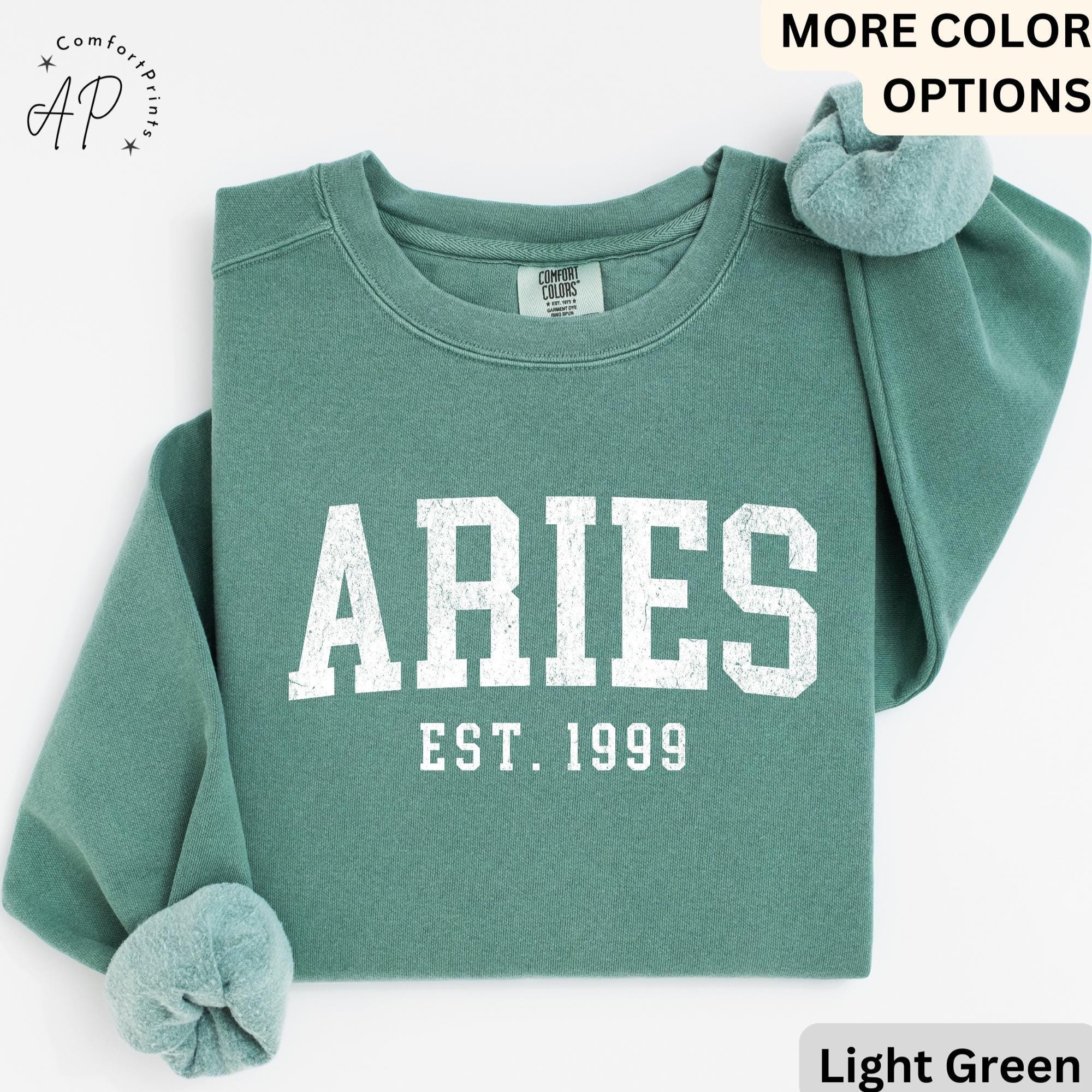 Custom Aries Comfort Colors® Sweatshirt, Personalized Aries Horoscope Birth Year Sweater, Astrology, Gift for Birthday Zodiac