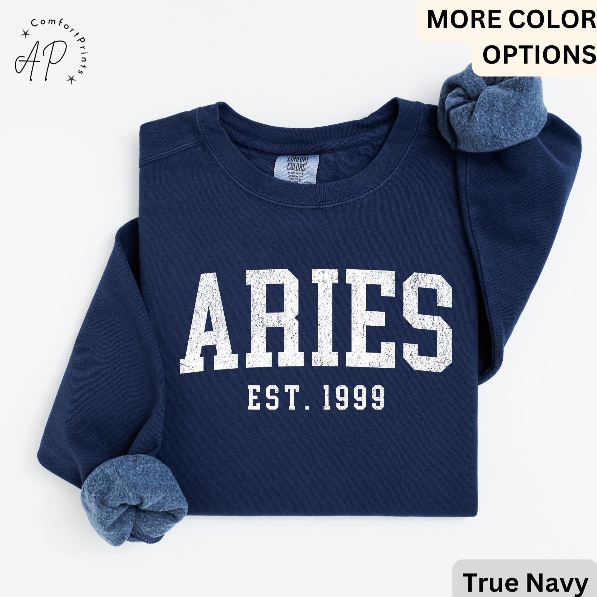 Custom Aries Comfort Colors® Sweatshirt, Personalized Aries Horoscope Birth Year Sweater, Astrology, Gift for Birthday Zodiac
