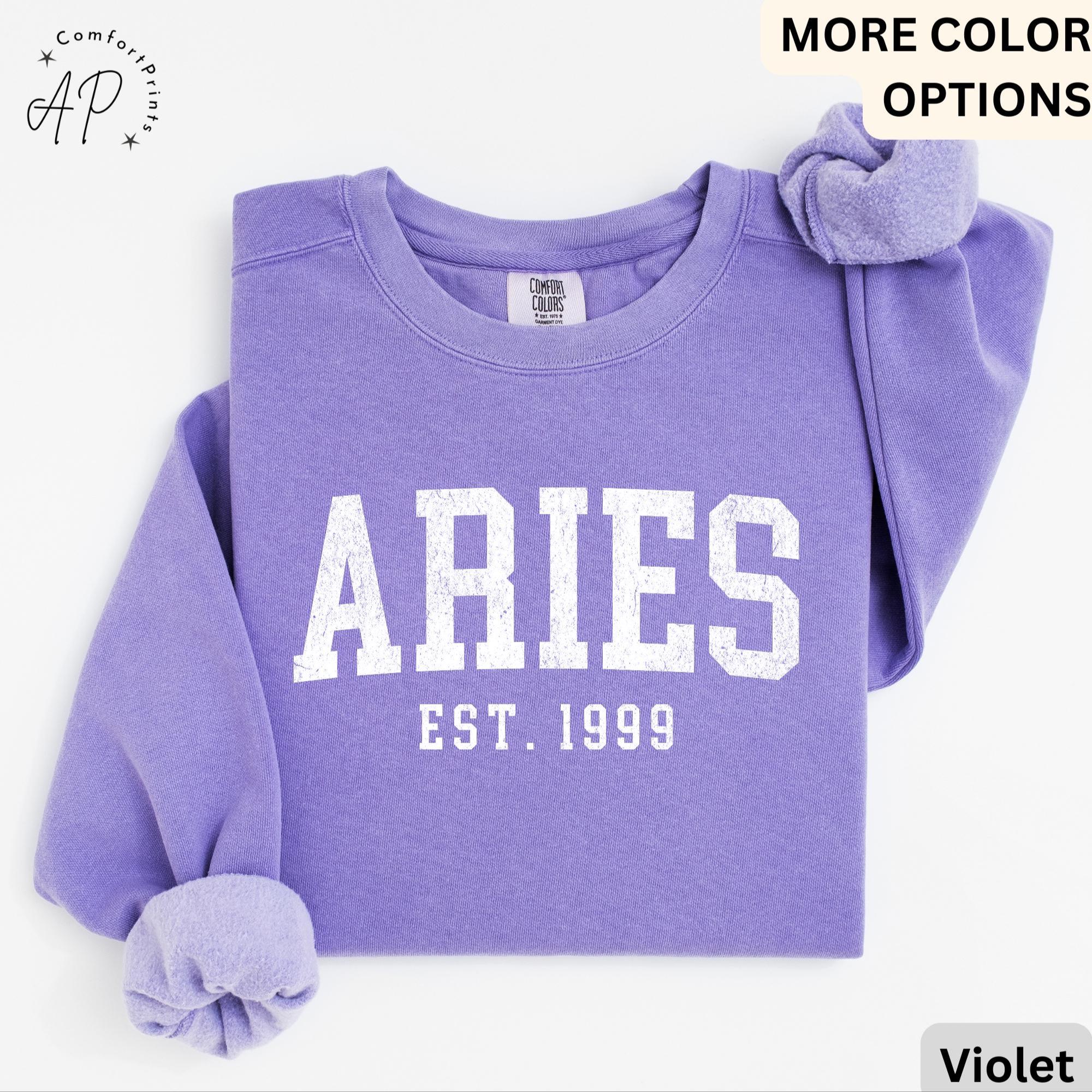 Custom Aries Comfort Colors® Sweatshirt, Personalized Aries Horoscope Birth Year Sweater, Astrology, Gift for Birthday Zodiac