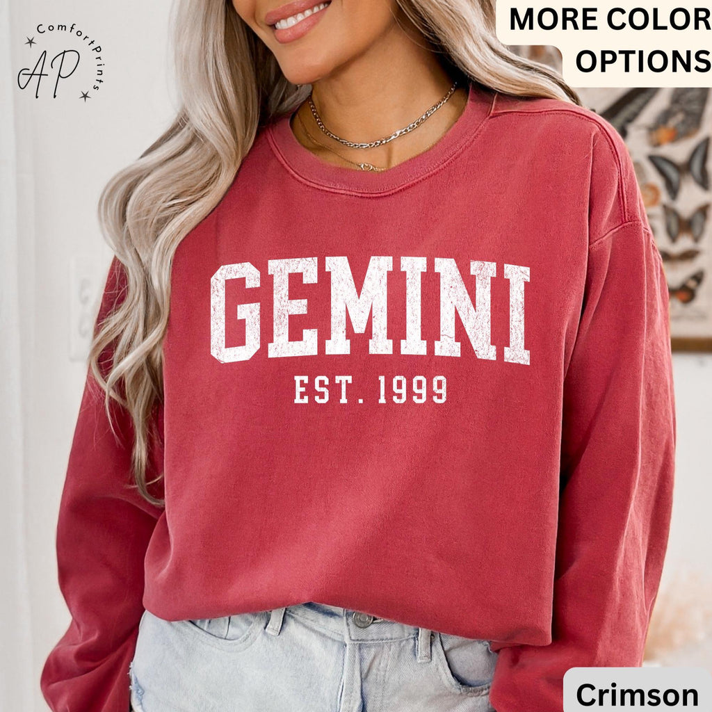 Custom Gemini Comfort Colors® Sweatshirt, Personalized Gemini Horoscope Birth Year Sweater, Astrology, Gift for Birthday Zodiac
