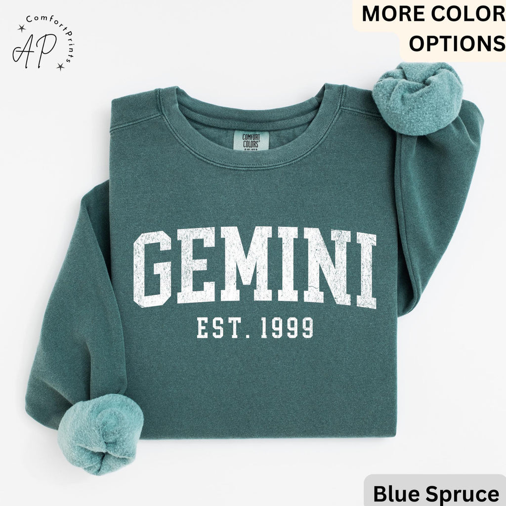 Custom Gemini Comfort Colors® Sweatshirt, Personalized Gemini Horoscope Birth Year Sweater, Astrology, Gift for Birthday Zodiac