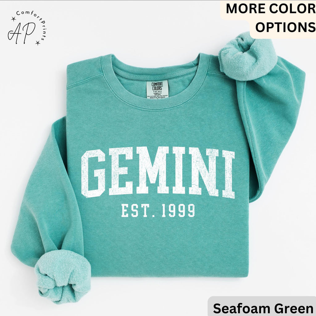 Custom Gemini Comfort Colors® Sweatshirt, Personalized Gemini Horoscope Birth Year Sweater, Astrology, Gift for Birthday Zodiac
