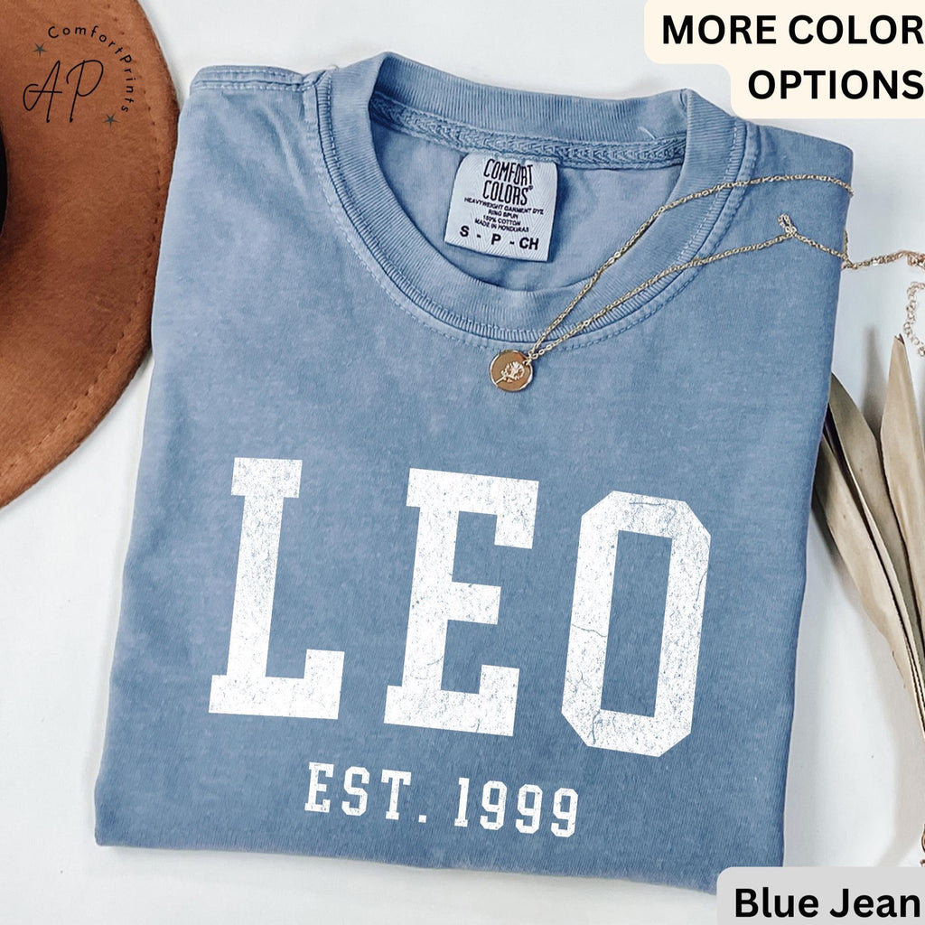 Custom Leo Comfort Colors® T-Shirt, Personalized Leo Horoscope Birth Year Shirt, Astrology Tee, Gift for Birthday Zodiac
