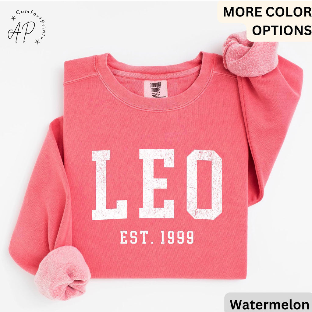Custom Leo Comfort Colors® Sweatshirt, Personalized Leo Horoscope Birth Year Sweater, Astrology, Gift for Birthday Zodiac