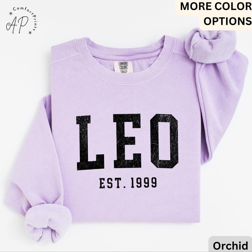 Custom Leo Comfort Colors® Sweatshirt, Personalized Leo Horoscope Birth Year Sweater, Astrology, Gift for Birthday Zodiac