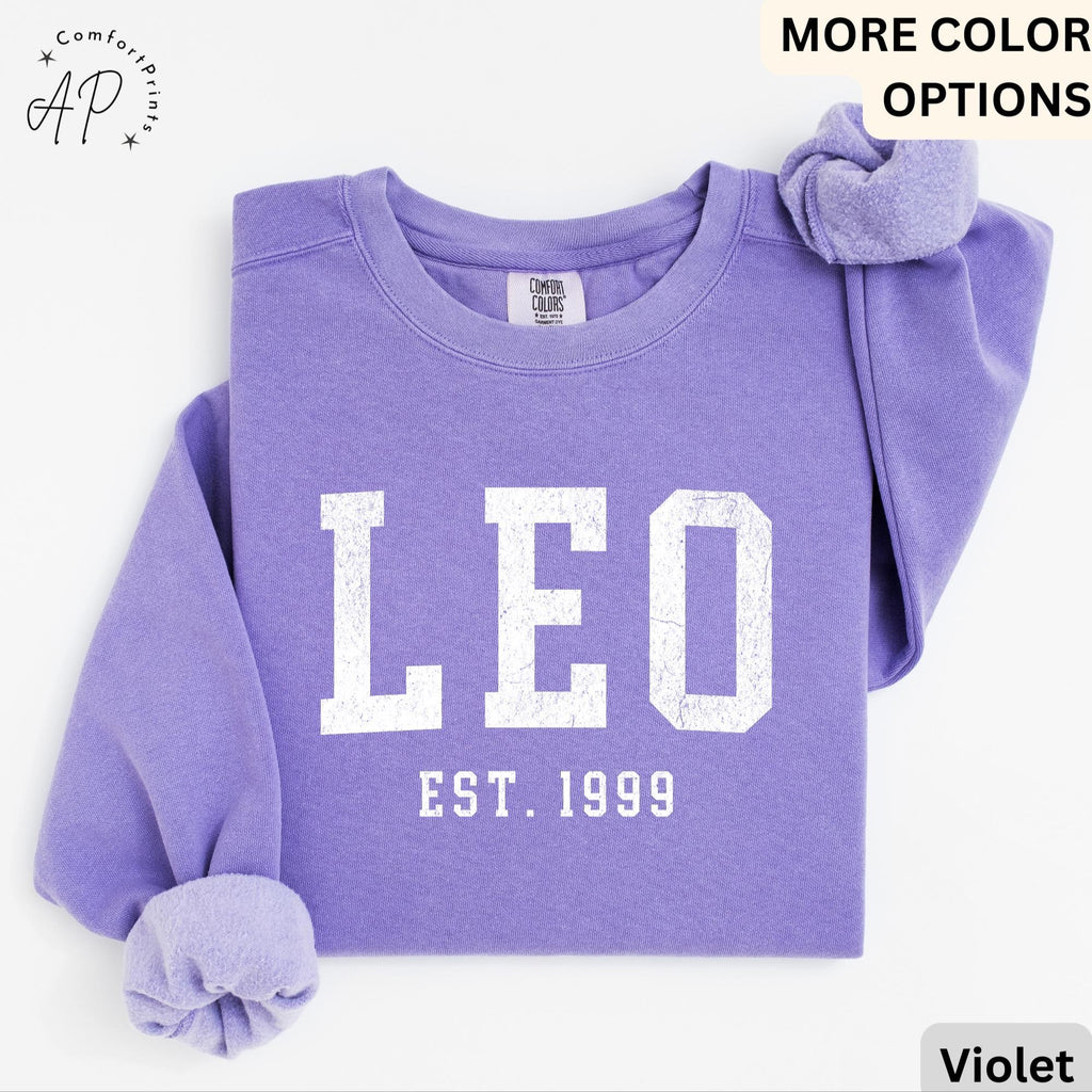 Custom Leo Comfort Colors® Sweatshirt, Personalized Leo Horoscope Birth Year Sweater, Astrology, Gift for Birthday Zodiac