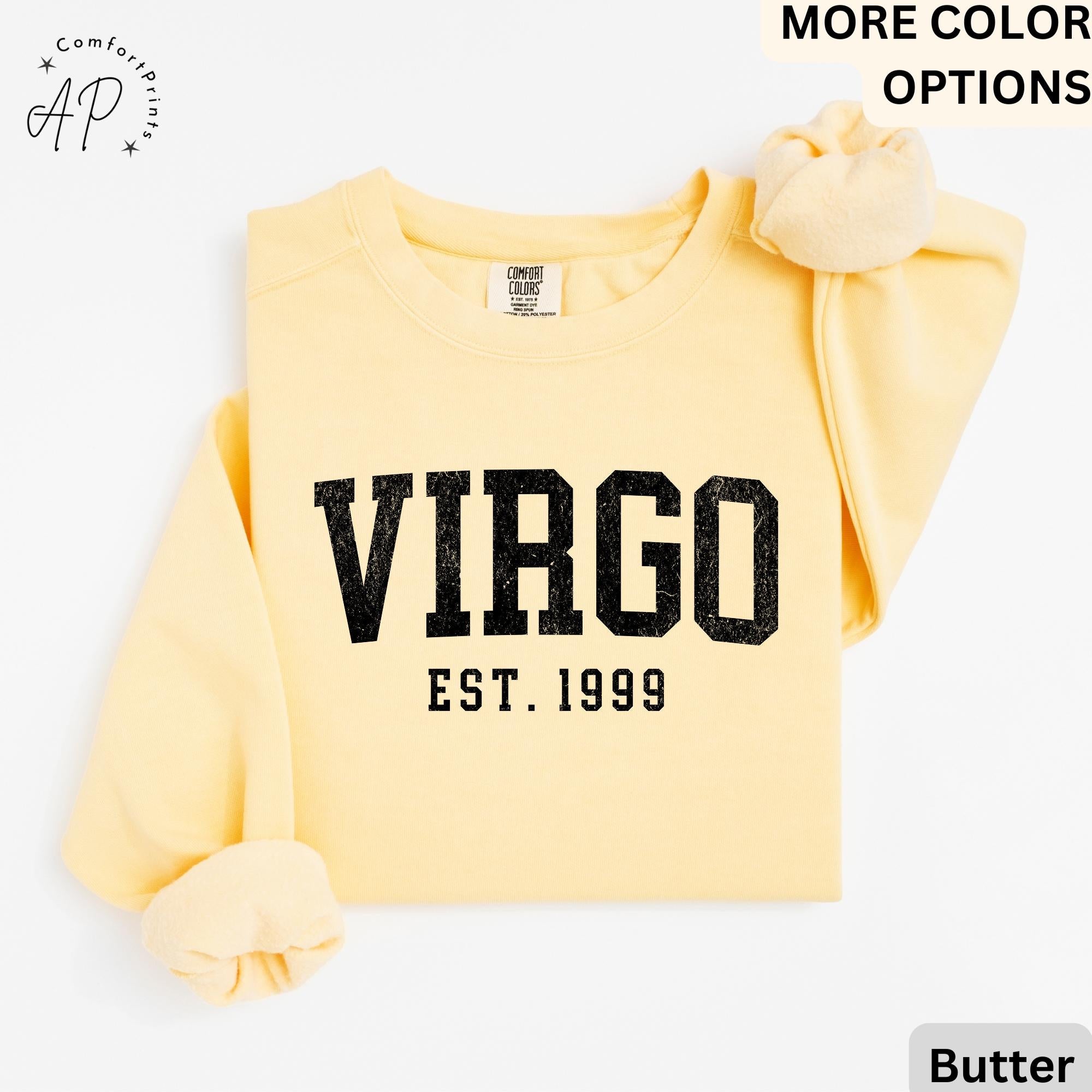 Custom Virgo Comfort Colors® Sweatshirt, Personalized Virgo Horoscope Birth Year Sweater, Astrology, Gift for Birthday Zodiac