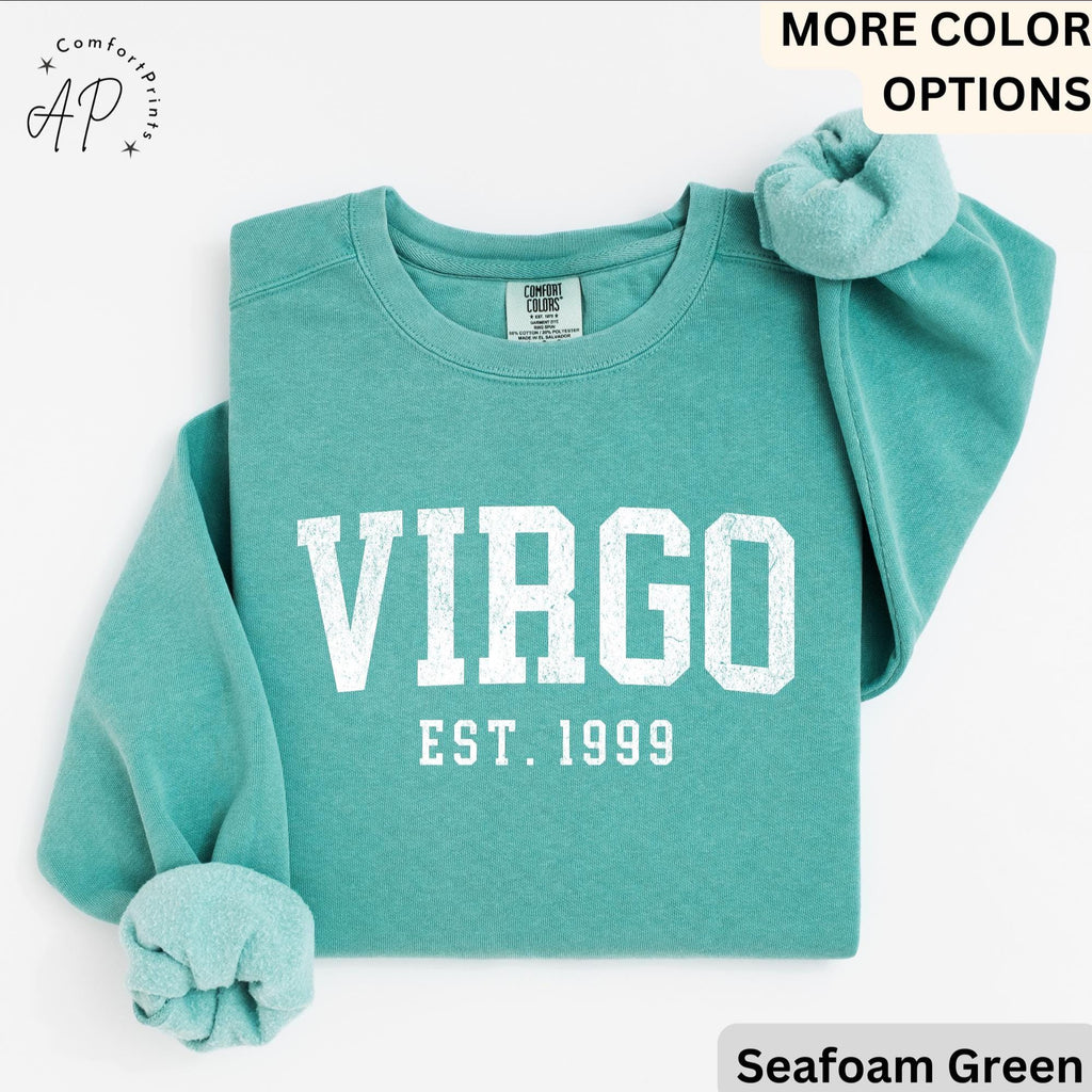 Custom Virgo Comfort Colors® Sweatshirt, Personalized Virgo Horoscope Birth Year Sweater, Astrology, Gift for Birthday Zodiac