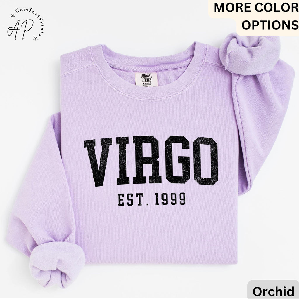 Custom Virgo Comfort Colors® Sweatshirt, Personalized Virgo Horoscope Birth Year Sweater, Astrology, Gift for Birthday Zodiac
