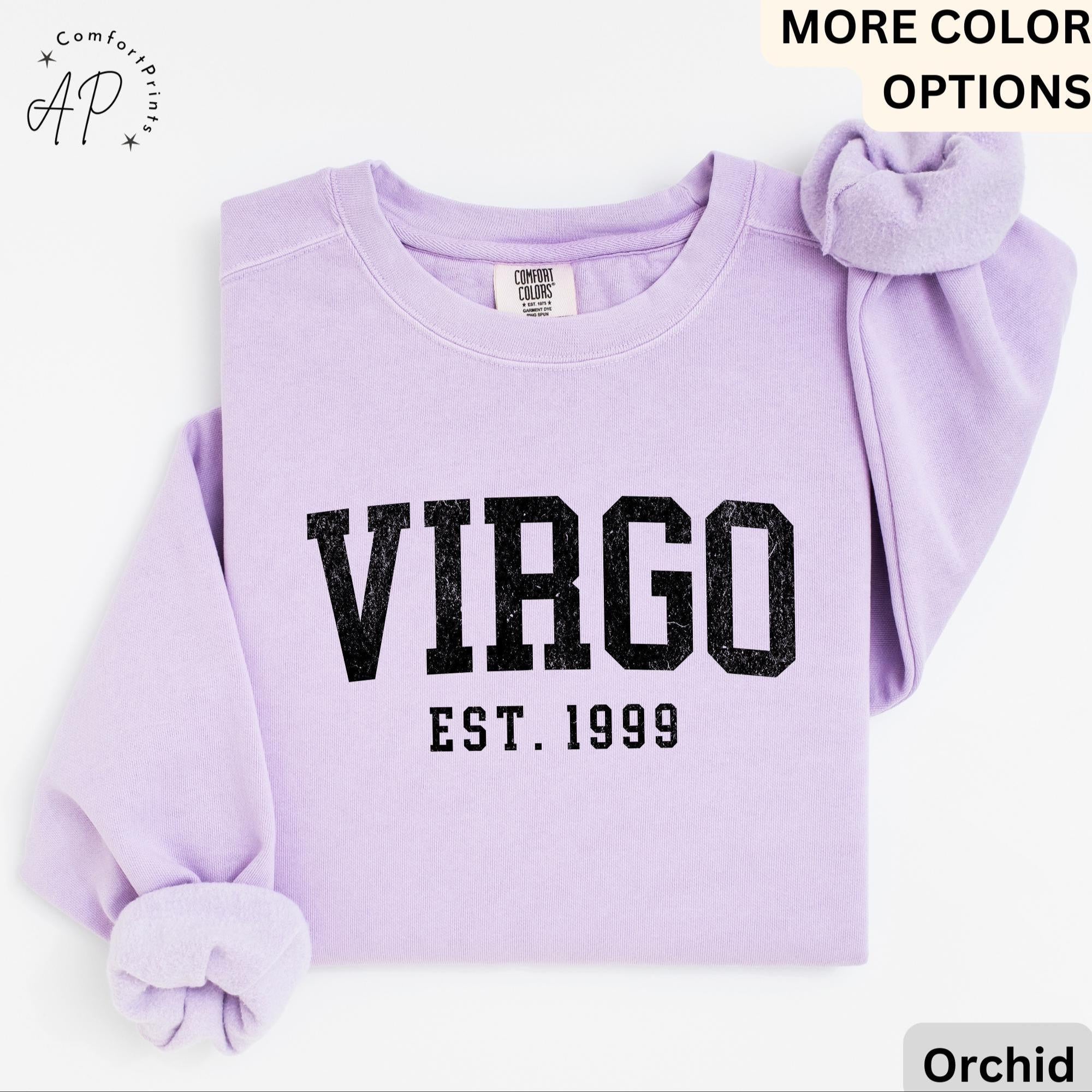 Custom Virgo Comfort Colors® Sweatshirt, Personalized Virgo Horoscope Birth Year Sweater, Astrology, Gift for Birthday Zodiac