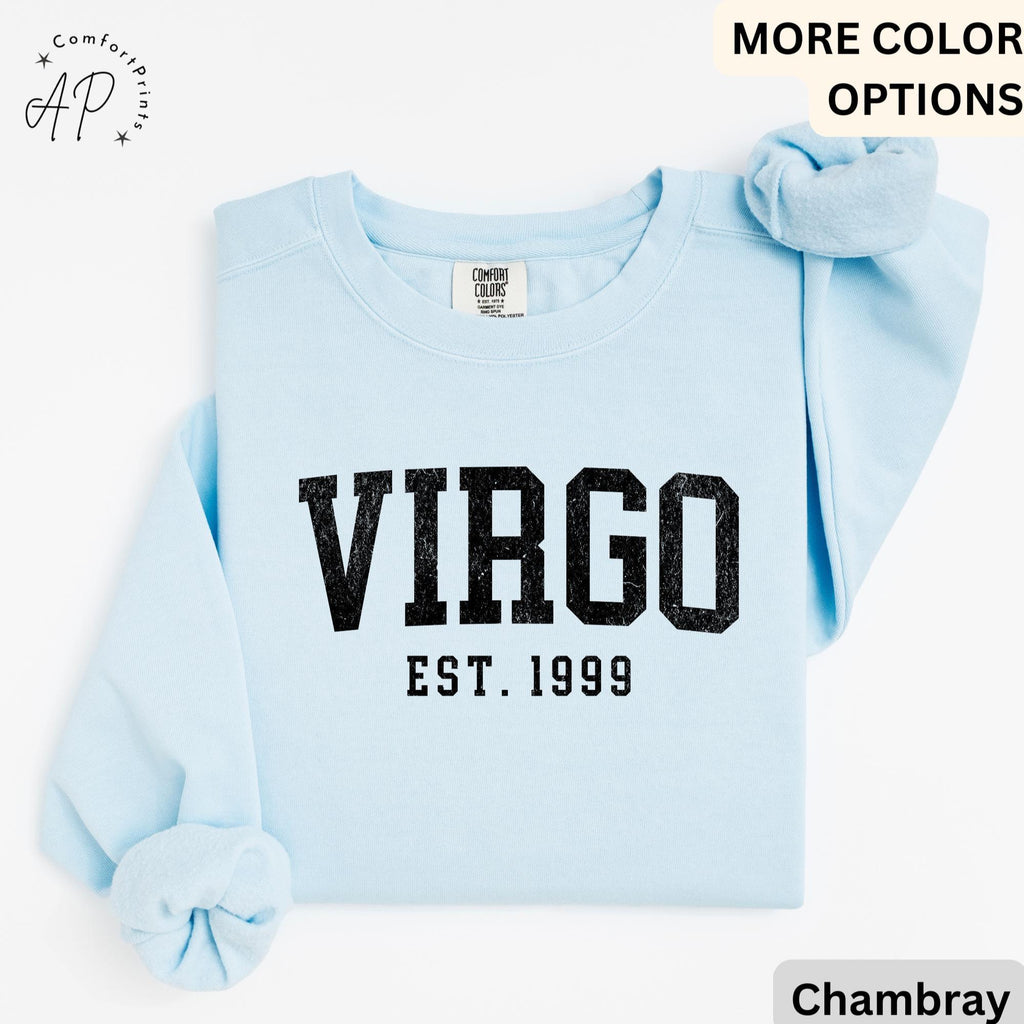 Custom Virgo Comfort Colors® Sweatshirt, Personalized Virgo Horoscope Birth Year Sweater, Astrology, Gift for Birthday Zodiac