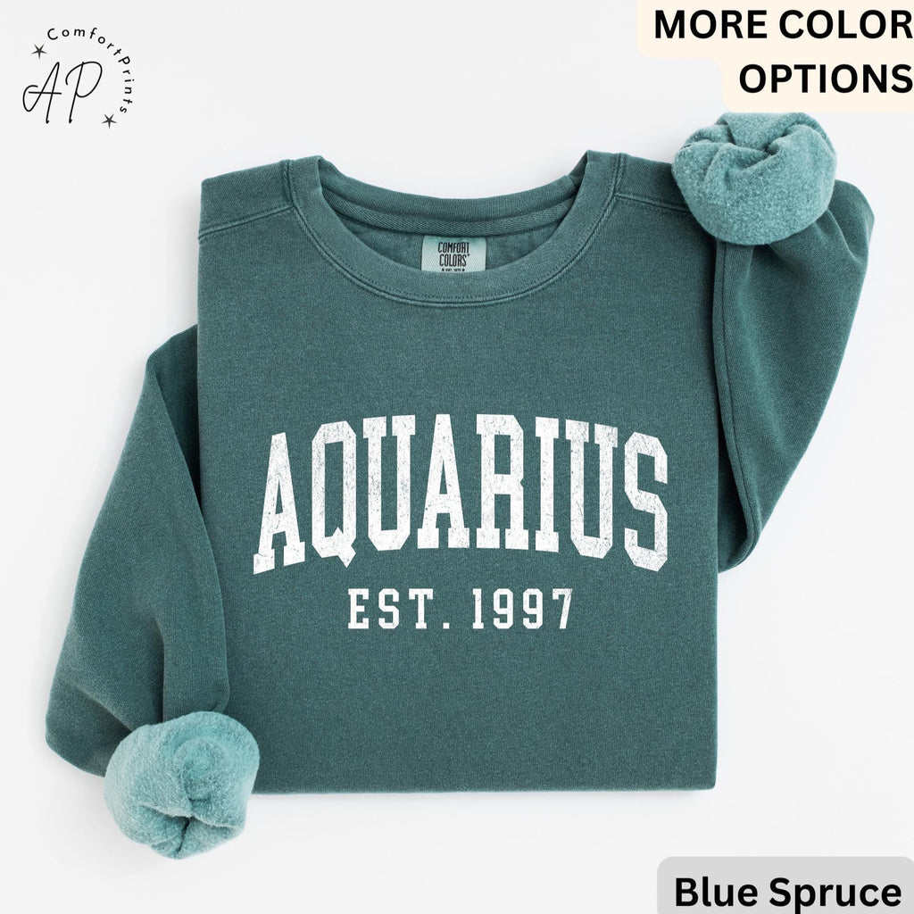 Custom Aquarius Comfort Colors® Sweatshirt, Personalized Aquarius Horoscope Sweater, Astrology T-Shirt, Zodiac Long Sleeve Shirt